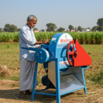 farmer cutting charff with machine