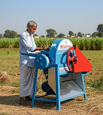 farmer cutting charff with machine