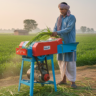 farmer cutting charff with machine